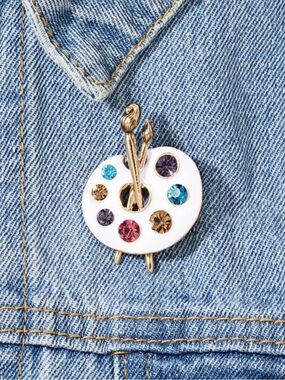 White Enamel Artist Palette Brooch